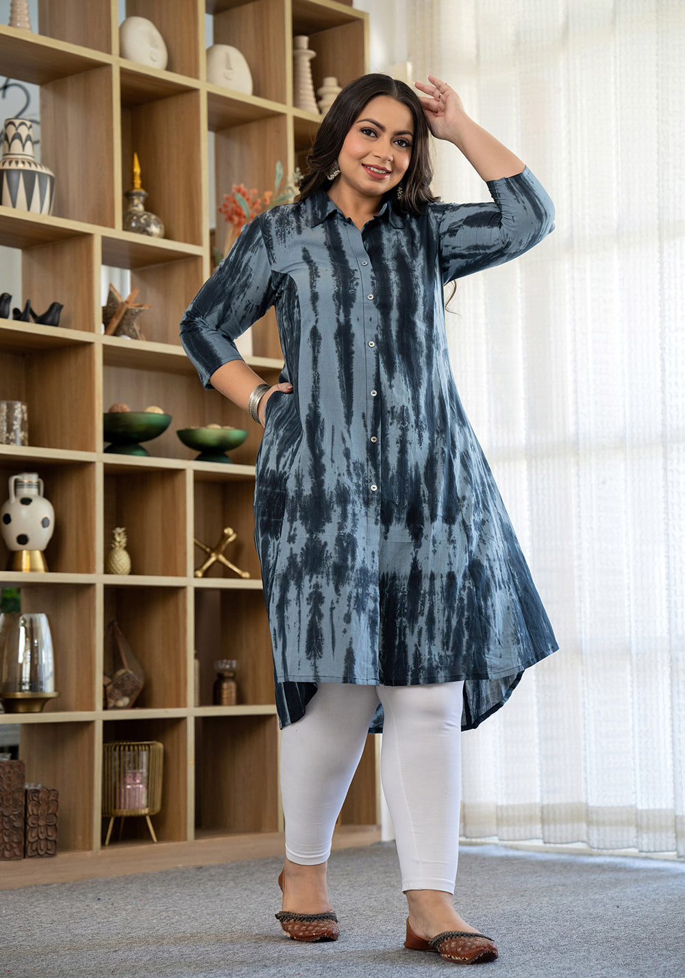Kaajh Women's Black Tie Dye Printed Plus Size Cotton Kurta | Grocsy