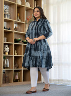 Kaajh Women's Black Tie Dye Printed Plus Size Cotton Kurta | Grocsy