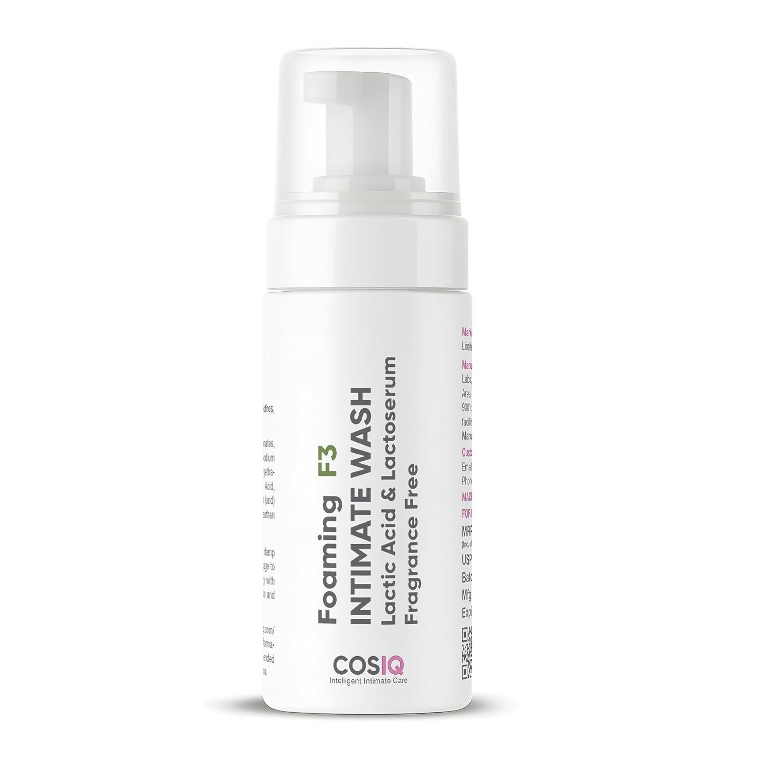 Cos-IQ Foaming F3 Intimate Wash Fragrance-Free Hygiene Wash with Lactic Acid & Lactoserum | Grocsy