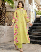 The52 Lemons Women's Beautiful Chanderi Fabric Printed Work Straight Kurta Pant and Dupatta Set | Grocsy