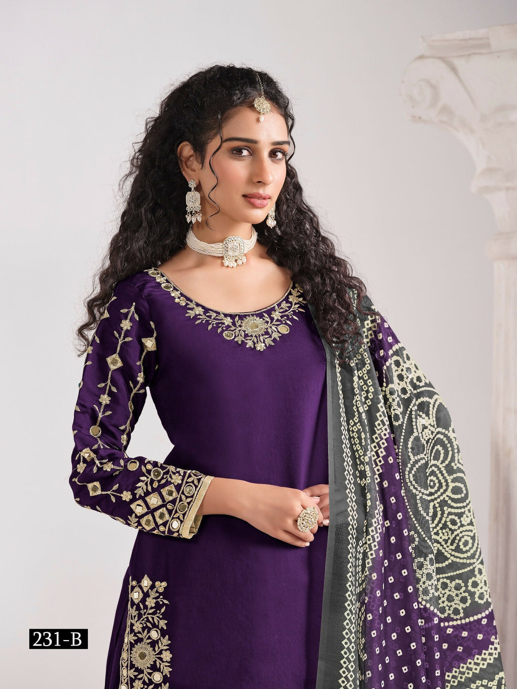 Anaita Purple Roman Silk Stitched Suit with Embroidery & Real Mirror Work | Grocsy
