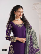 Anaita Purple Roman Silk Stitched Suit with Embroidery & Real Mirror Work | Grocsy