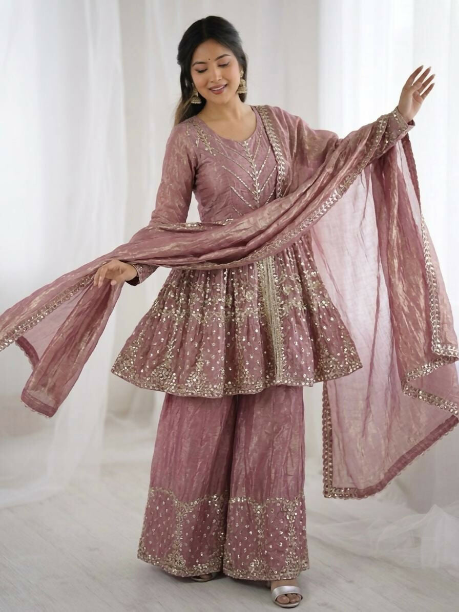 Teeya Creation New Womens Trendy Embroidery Sequence Work Pink Kurta Set | Grocsy
