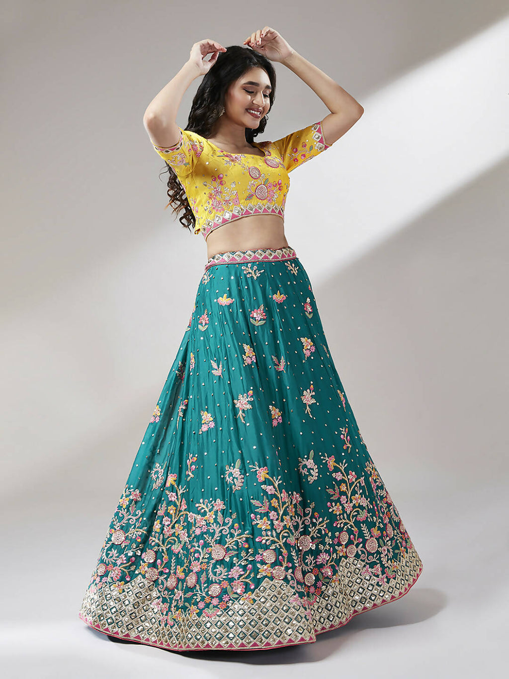 House of Panchhi Teal Pure Georgette Sequinse Work Lehenga & Blouse with Dupatta | Grocsy