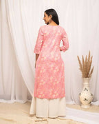 FIORRA Women's Floral Printed Peach Cotton Straight Kurta | Grocsy