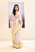 Piyari Fashion Women's White Embellished Cotton Blend Printed Saree | Grocsy