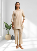 Joban Fashion Beige Linen Embroidered Readymade Cord Set | Grocsy