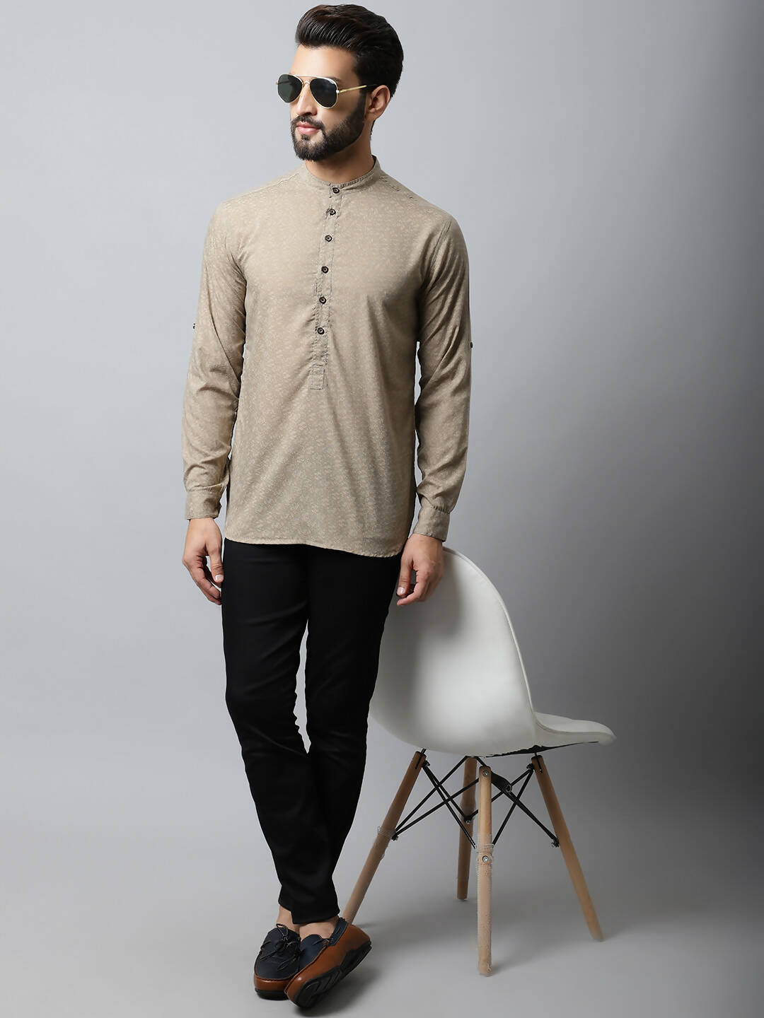 Even Apparels Beige Color Pure Cotton Men's Kurta With Band Collar (SLD072) | Grocsy