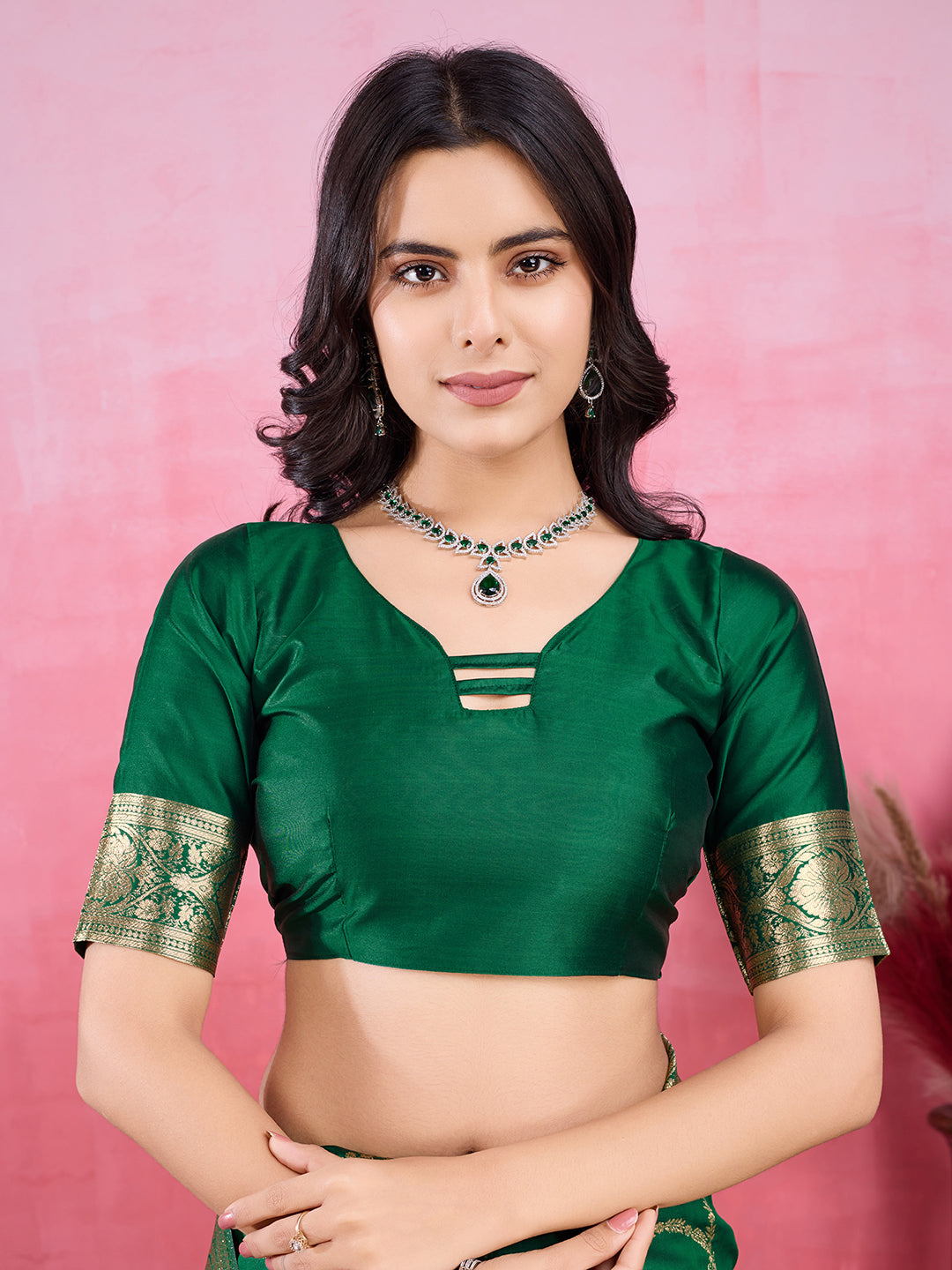 Vedant Vastram Banarasi Silk Fashion Saree - Green | Grocsy
