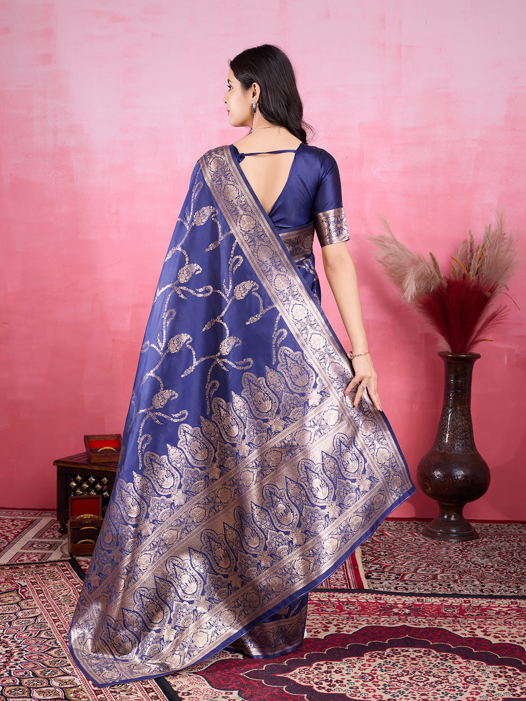 Vedant Vastram Banarasi Silk Fashion Saree - Navy | Grocsy