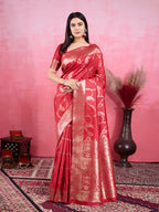 Vedant Vastram Banarasi Silk Fashion Saree - Red | Grocsy