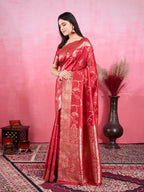 Vedant Vastram Banarasi Silk Fashion Saree - Red | Grocsy