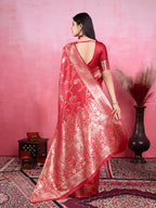 Vedant Vastram Banarasi Silk Fashion Saree - Red | Grocsy
