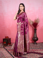 Vedant Vastram Banarasi Silk Fashion Saree - Wine | Grocsy