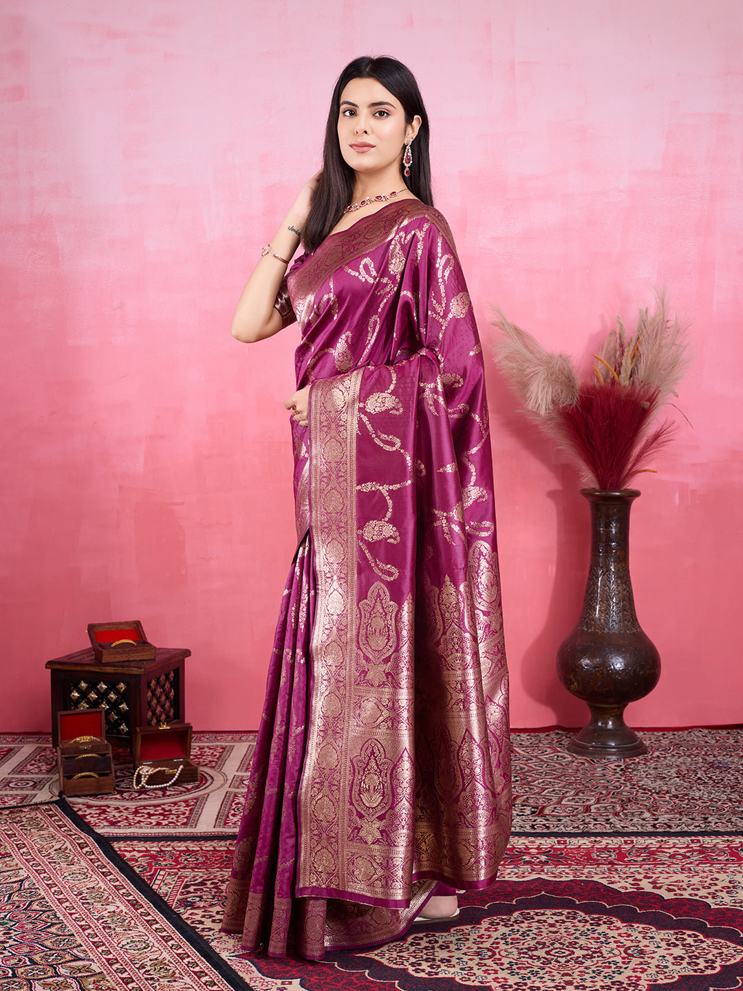 Vedant Vastram Banarasi Silk Fashion Saree - Wine | Grocsy