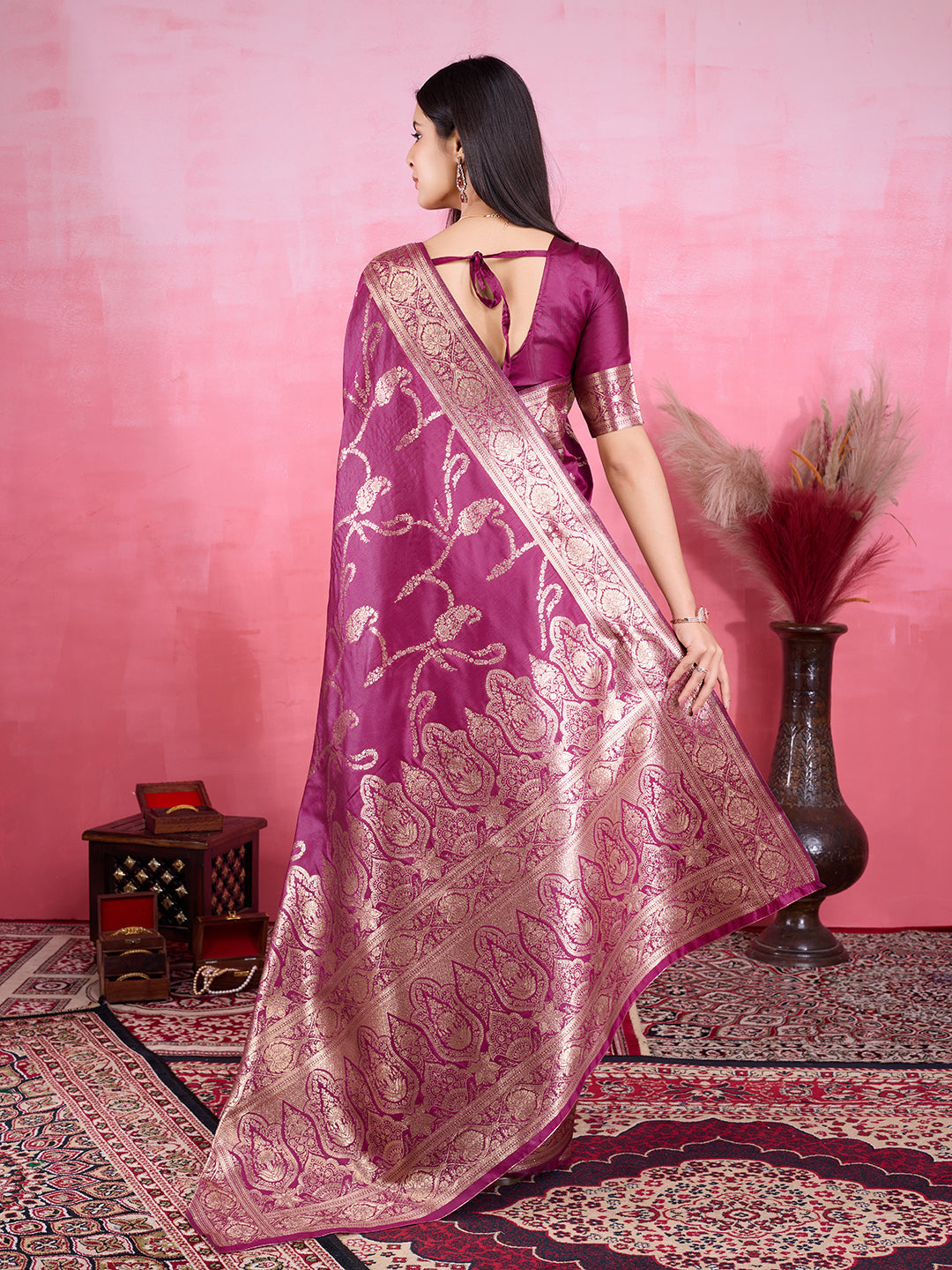 Vedant Vastram Banarasi Silk Fashion Saree - Wine | Grocsy