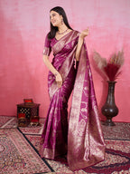 Vedant Vastram Banarasi Silk Fashion Saree - Wine | Grocsy