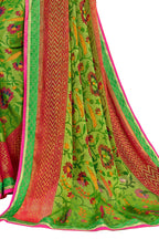 Vamika Green & Pink Designer Chiffon Brasso Saree With Exclusive Banarasi Lace | Grocsy