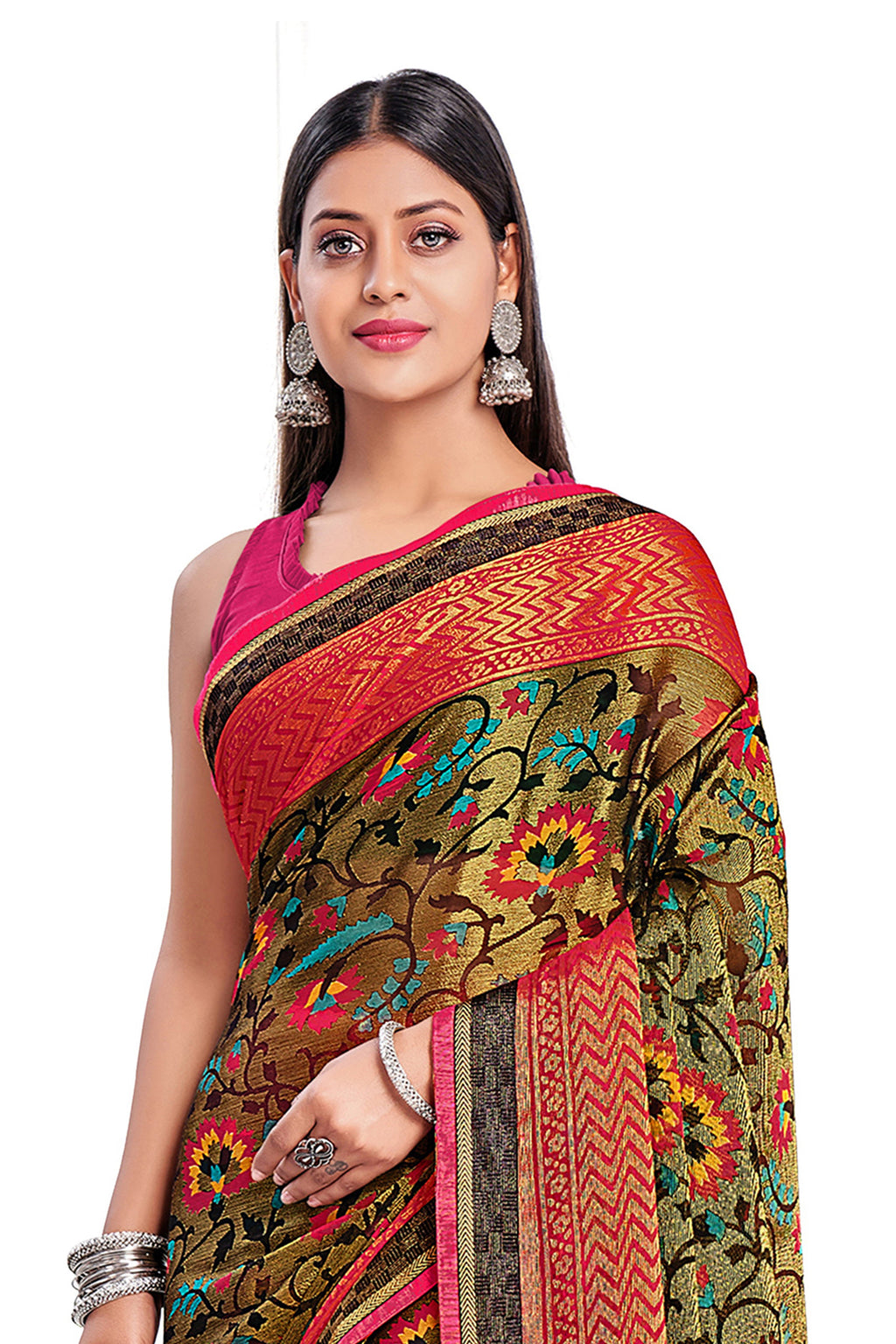 Vamika Golden Yellow Designer Chiffon Brasso Saree With Exclusive Banarasi Lace | Grocsy