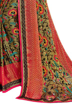 Vamika Golden Yellow Designer Chiffon Brasso Saree With Exclusive Banarasi Lace | Grocsy