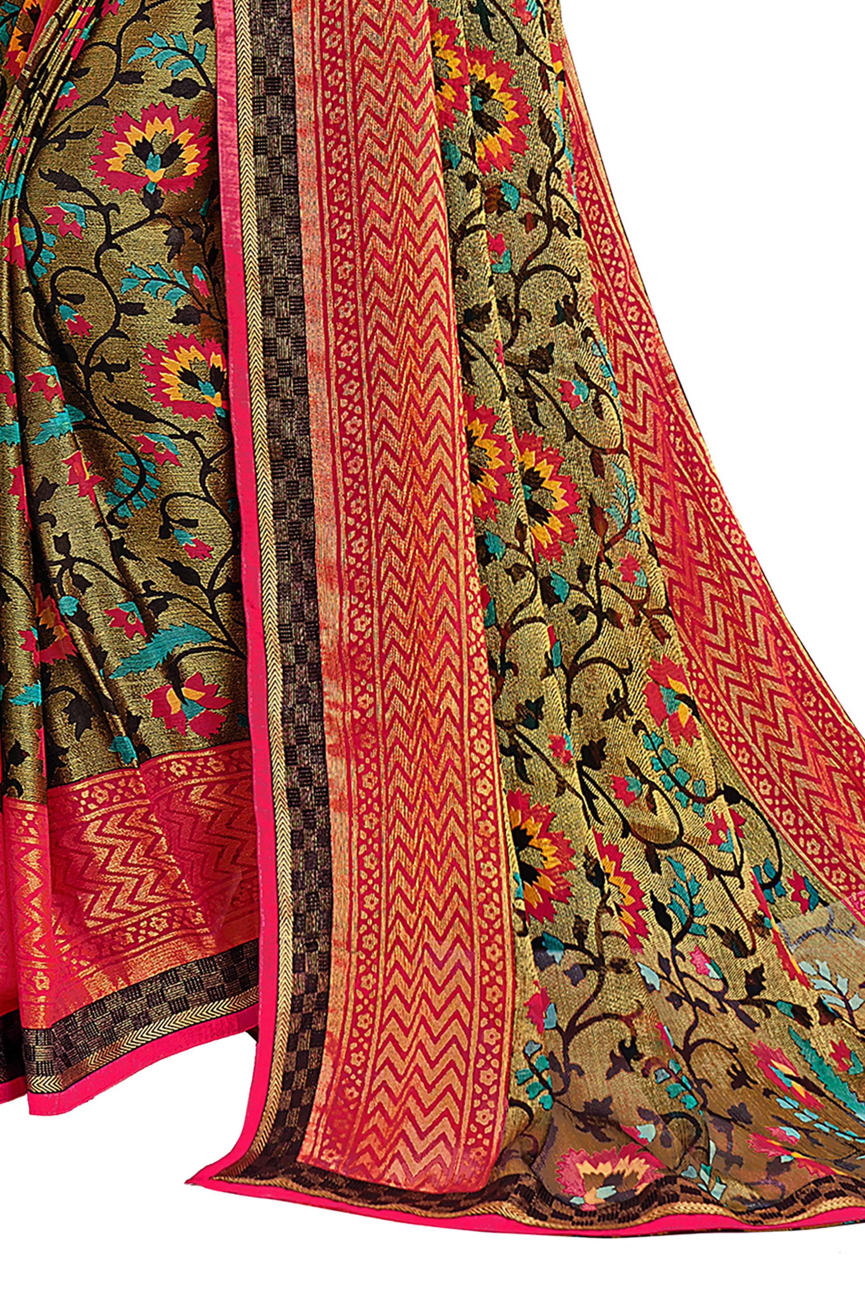 Vamika Golden Yellow Designer Chiffon Brasso Saree With Exclusive Banarasi Lace | Grocsy