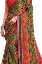 Vamika Golden Yellow Designer Chiffon Brasso Saree With Exclusive Banarasi Lace | Grocsy
