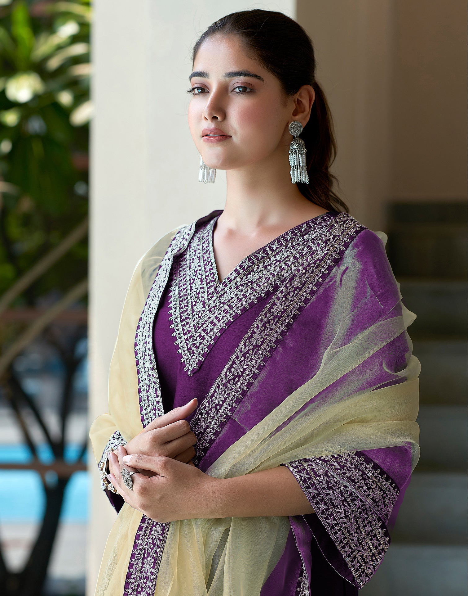 Yash Enterprise Purple Rayon Embroidery Party Wear Suit Set | Grocsy