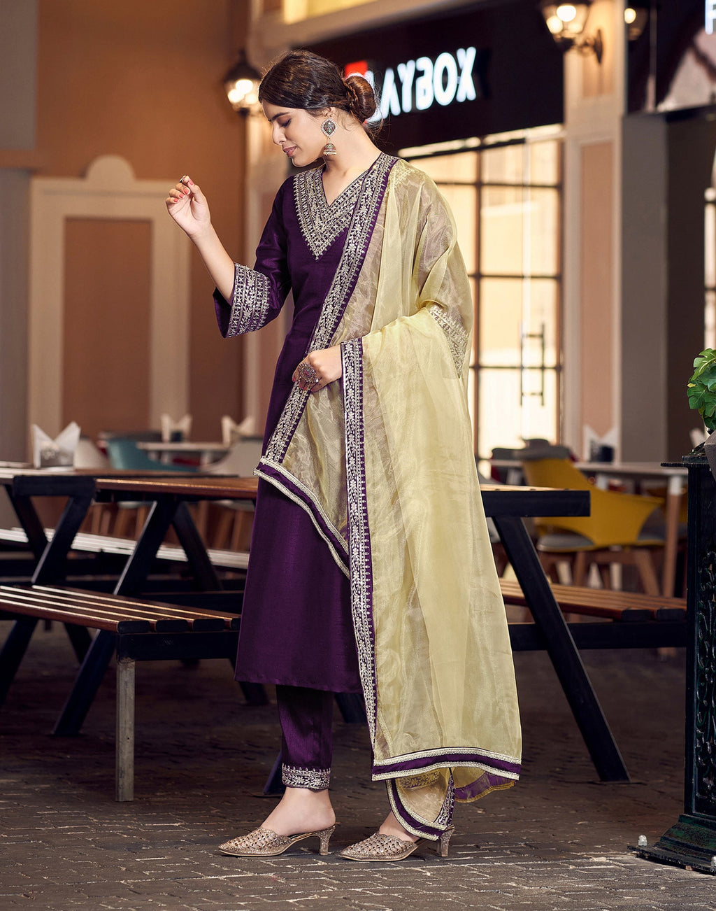 Yash Enterprise Purple Rayon Embroidery Party Wear Suit Set | Grocsy