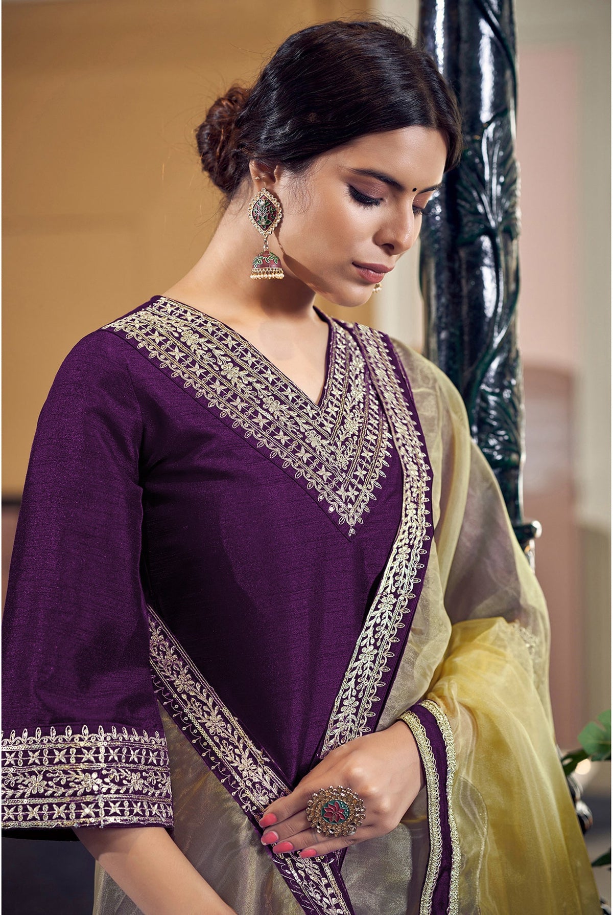 Yash Enterprise Purple Rayon Embroidery Party Wear Suit Set | Grocsy