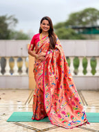 Vedant Vastram Soft Litchi Silk Paithani Jacquard Saree - Pink | Grocsy