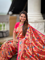 Vedant Vastram Soft Litchi Silk Paithani Jacquard Saree - Pink | Grocsy