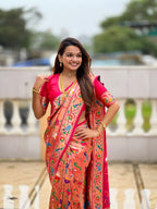 Vedant Vastram Soft Litchi Silk Paithani Jacquard Saree - Pink | Grocsy