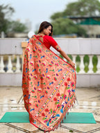 Vedant Vastram Soft Litchi Silk Paithani Jacquard Saree - Red | Grocsy