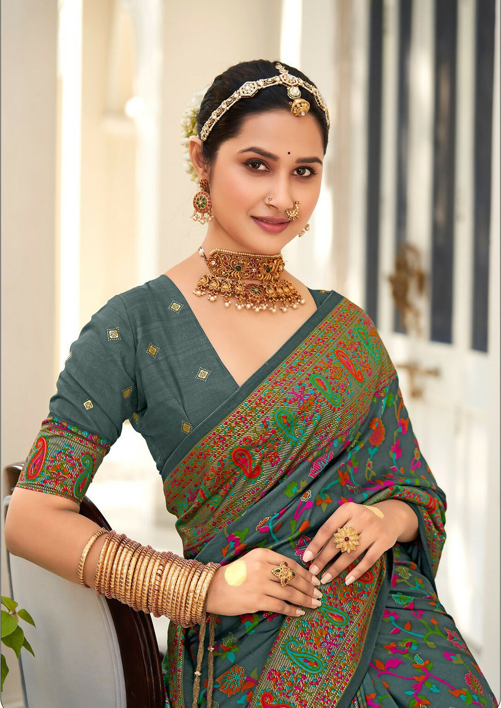 Joban Fashion Faux Chiffon Light Weight Grey Colored With Zari Border Saree | Grocsy