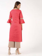 Aniyah Cotton Criss Cross Bell Sleeves Peach Straight Kurta (AN-142K) | Grocsy