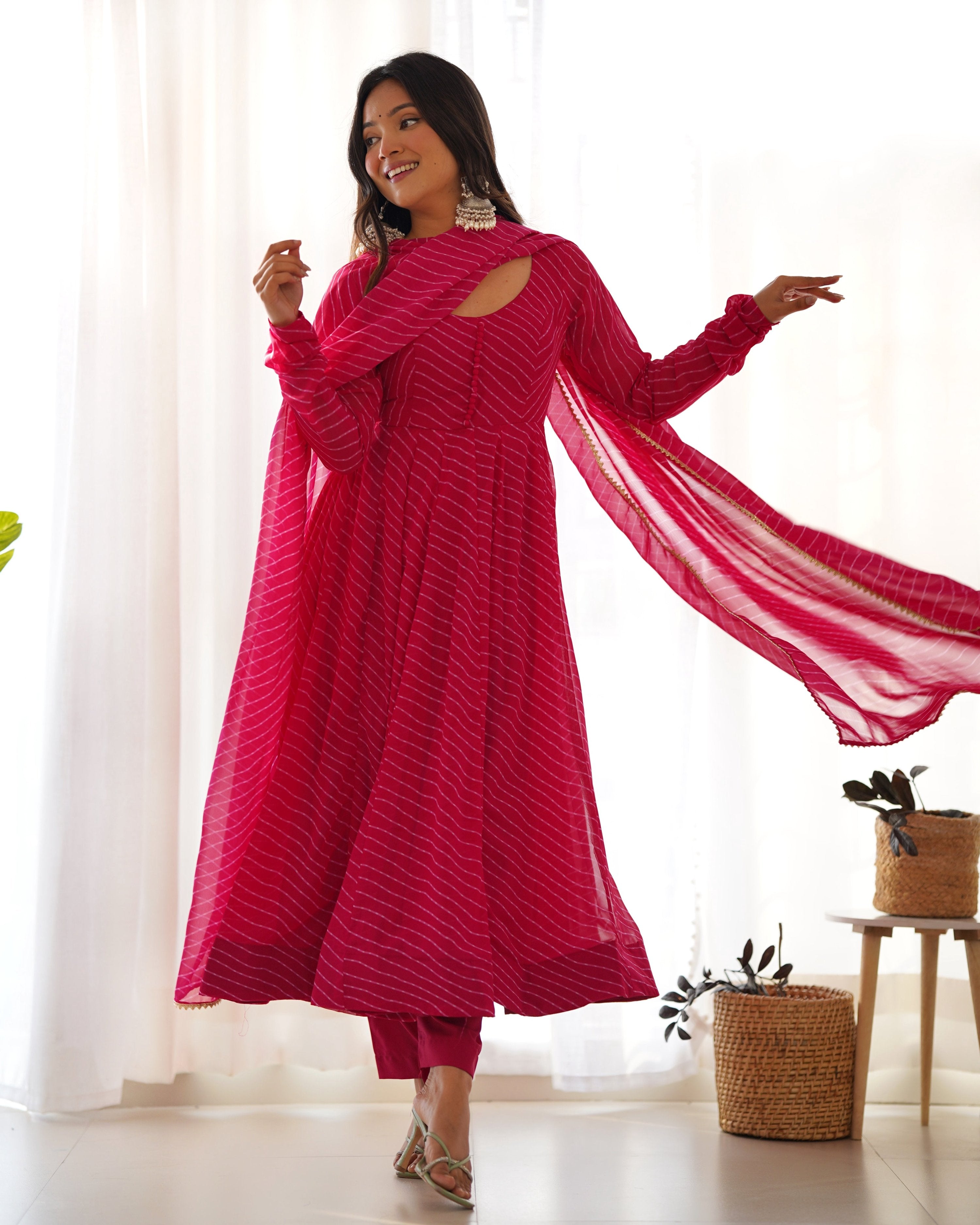 Lehenga Mart Wedding Wear Anarkali Suit With Dupatta - pink | Grocsy