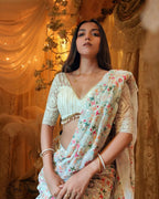 Teeya Creation Off White Color Georgette Embroidery Work Saree | Grocsy