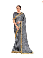 Vamika Grey Designer Cadbury Chiffon Banarasi Lace Saree | Grocsy