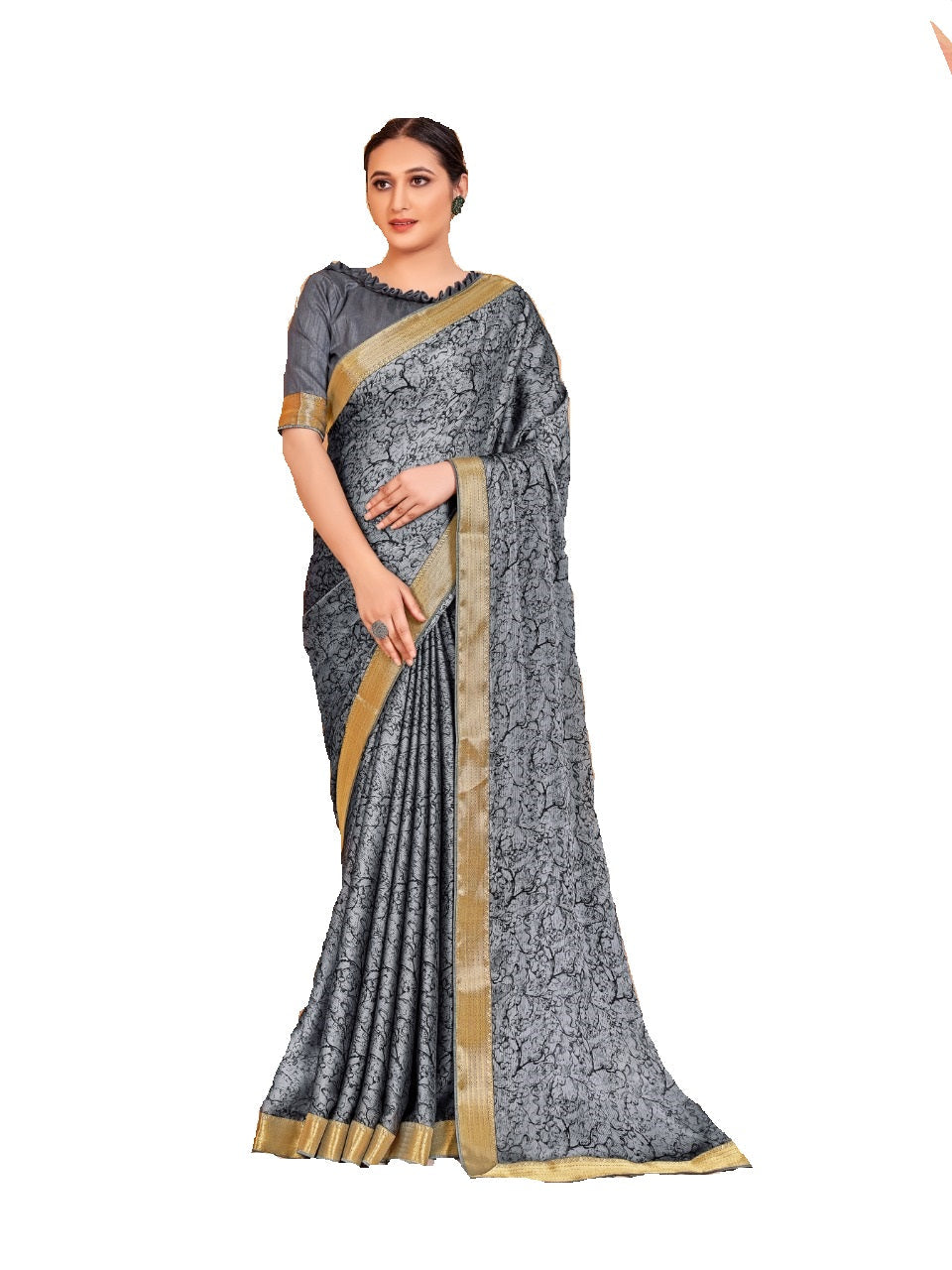Vamika Grey Designer Cadbury Chiffon Banarasi Lace Saree | Grocsy