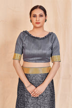Vamika Grey Designer Cadbury Chiffon Banarasi Lace Saree | Grocsy