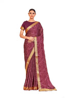 Vamika Wine Designer Cadbury Chiffon Banarasi Lace Saree | Grocsy