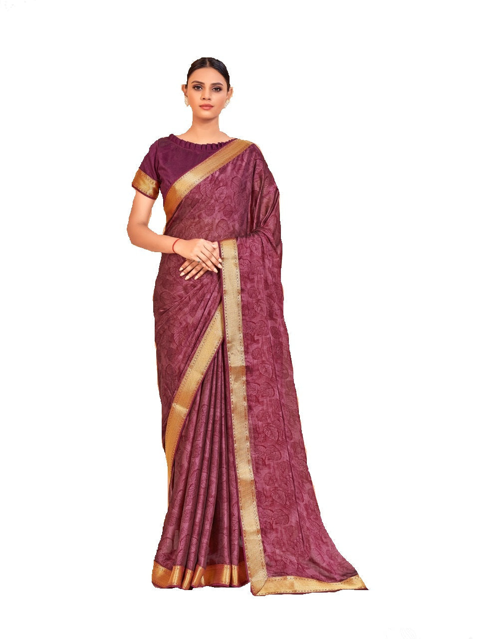 Vamika Wine Designer Cadbury Chiffon Banarasi Lace Saree | Grocsy