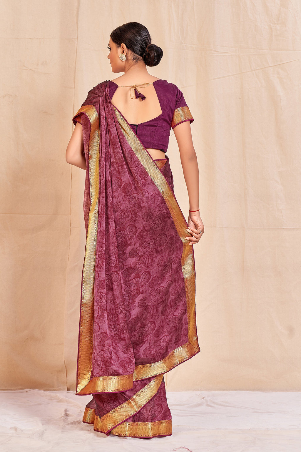 Vamika Wine Designer Cadbury Chiffon Banarasi Lace Saree | Grocsy