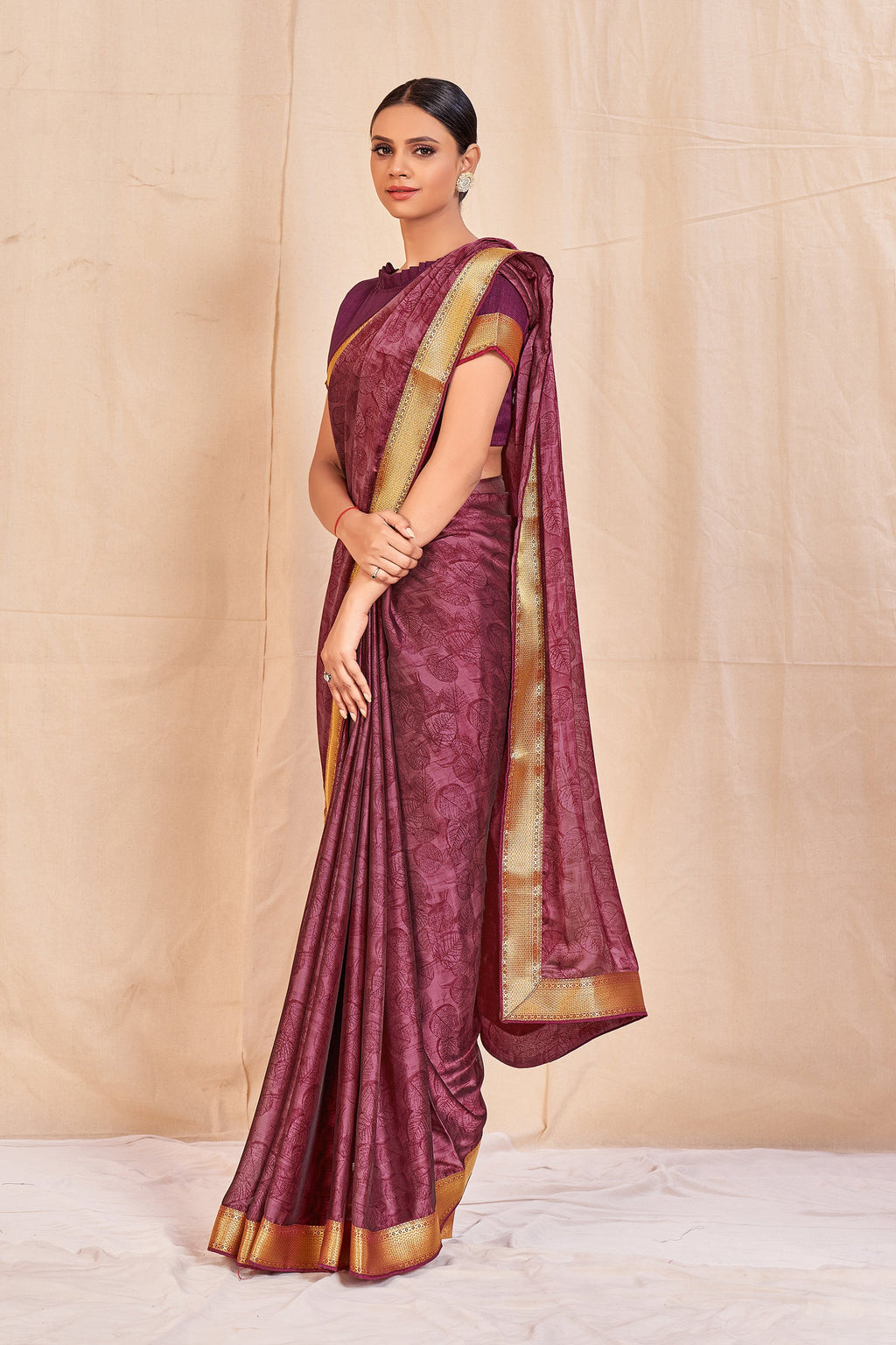 Vamika Wine Designer Cadbury Chiffon Banarasi Lace Saree | Grocsy