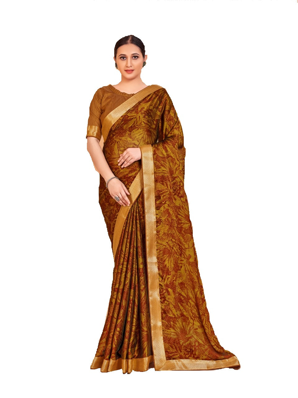 Vamika Mustard Designer Cadbury Chiffon Banarasi Lace Saree | Grocsy