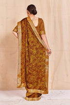 Vamika Mustard Designer Cadbury Chiffon Banarasi Lace Saree | Grocsy
