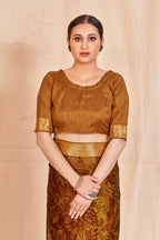 Vamika Mustard Designer Cadbury Chiffon Banarasi Lace Saree | Grocsy