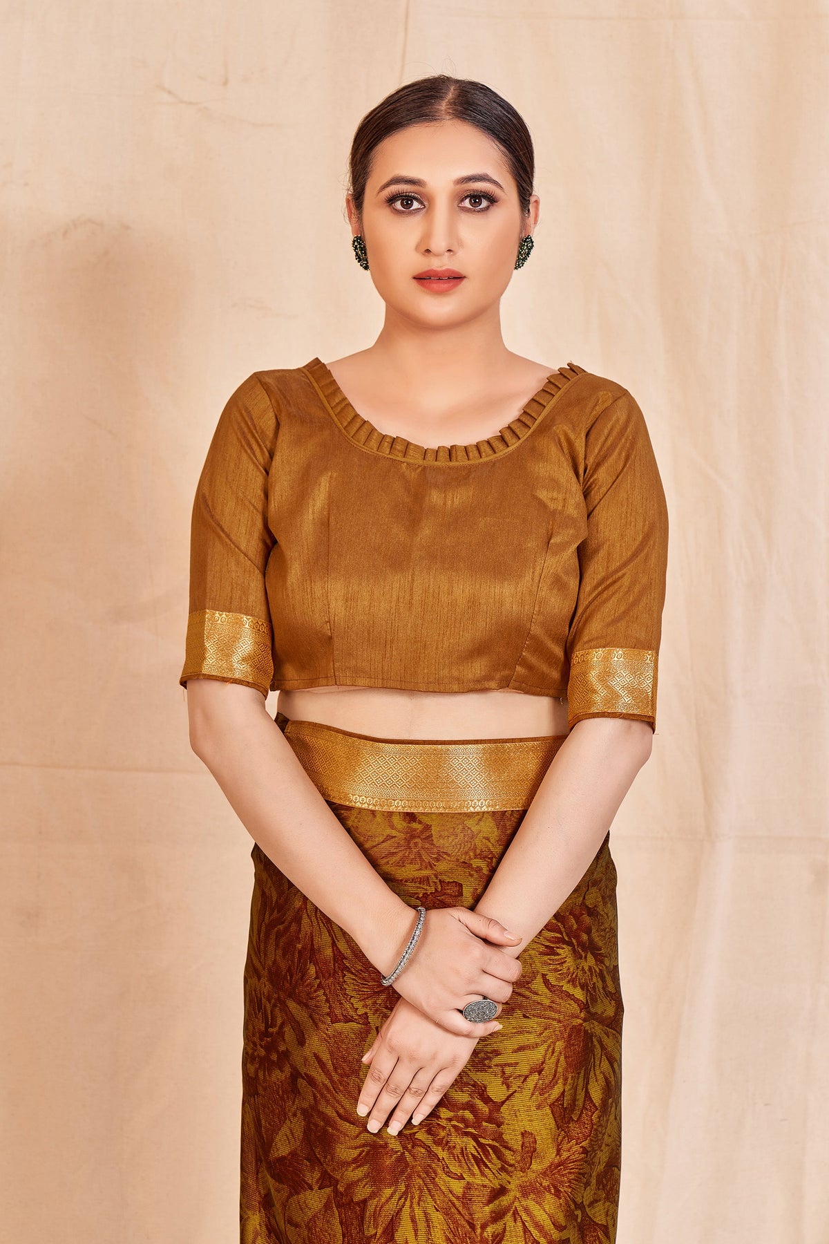 Vamika Mustard Designer Cadbury Chiffon Banarasi Lace Saree | Grocsy