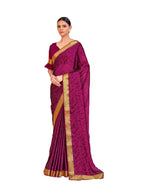 Vamika Purple Designer Cadbury Chiffon Banarasi Lace Saree | Grocsy