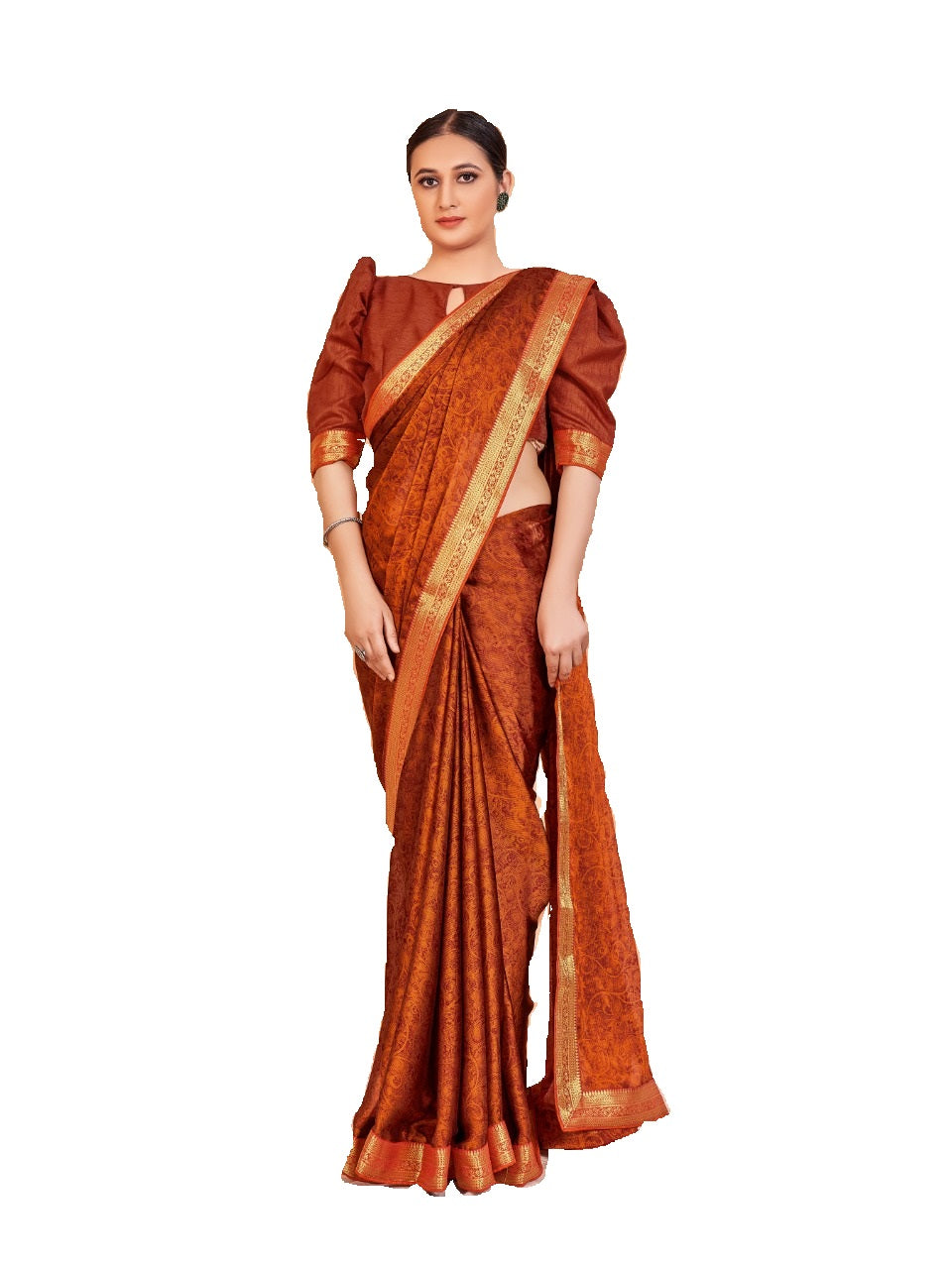 Vamika Orange Designer Cadbury Chiffon Banarasi Lace Saree | Grocsy